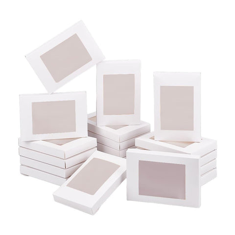 BENECREAT 30 Packs 12.5x8.5x1.5cm White Kraft Paper Bakery Box with Clear PVC Window Pastry Gift Box for Candy, Cookies and Other Handicrafts