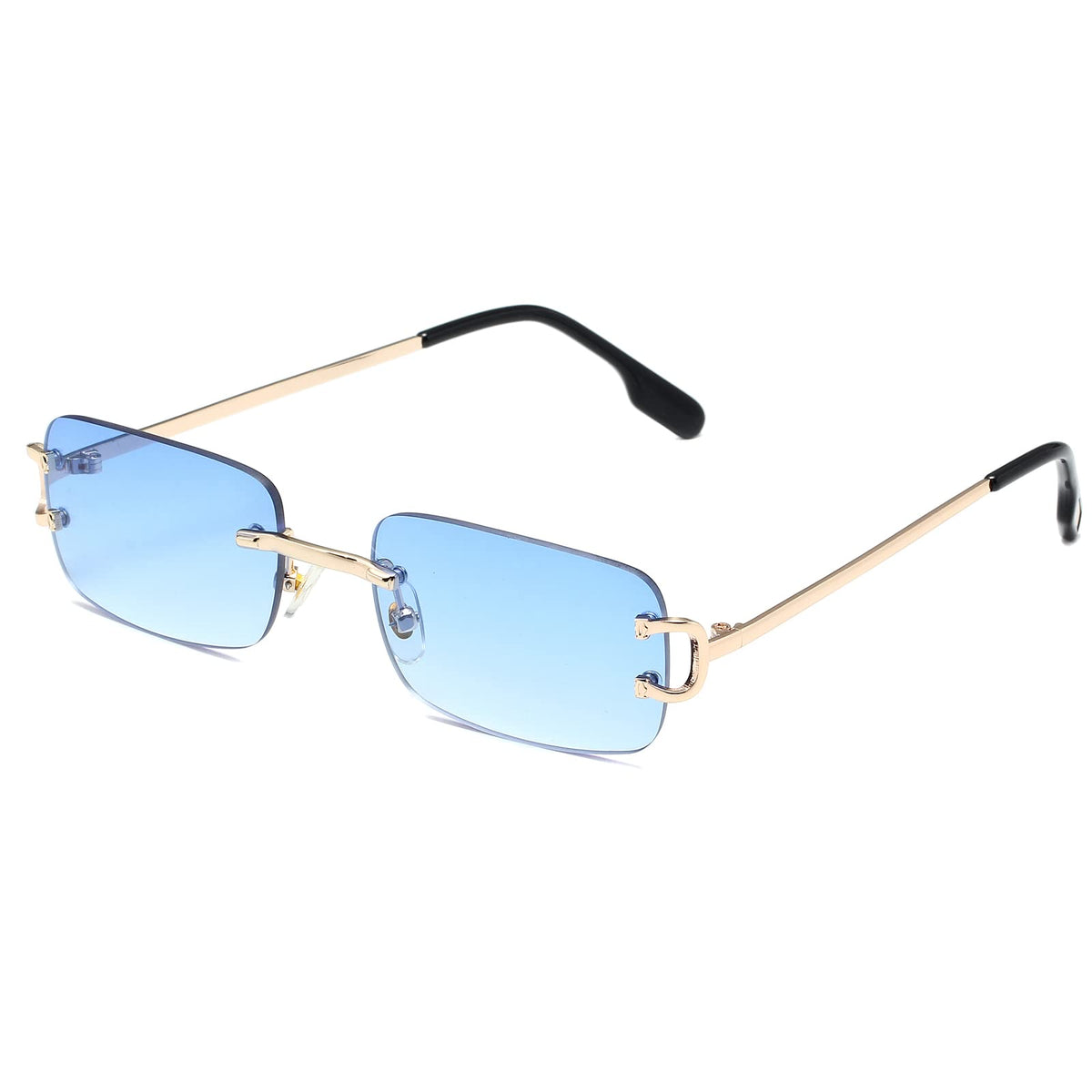 Ggpyyon Rimless Rectangle Sunglasses for Women Men,Retro Frameless Eyewear Sun Glasses(Gold/Gradient Blue)