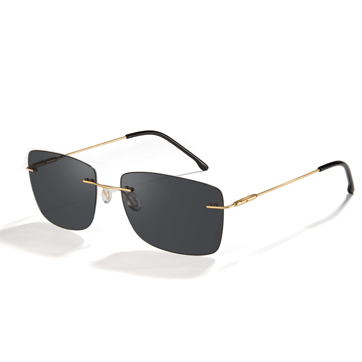 Cyxus Rimless Sunglasses for Men Square UV Protection Polarized Lens Rectangle Ultralight Metal Shades Black Gold
