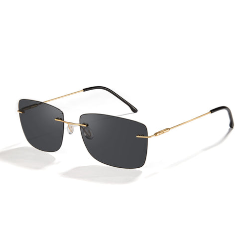 Cyxus Rimless Sunglasses for Men Square UV Protection Polarized Lens Rectangle Ultralight Metal Shades Black Gold