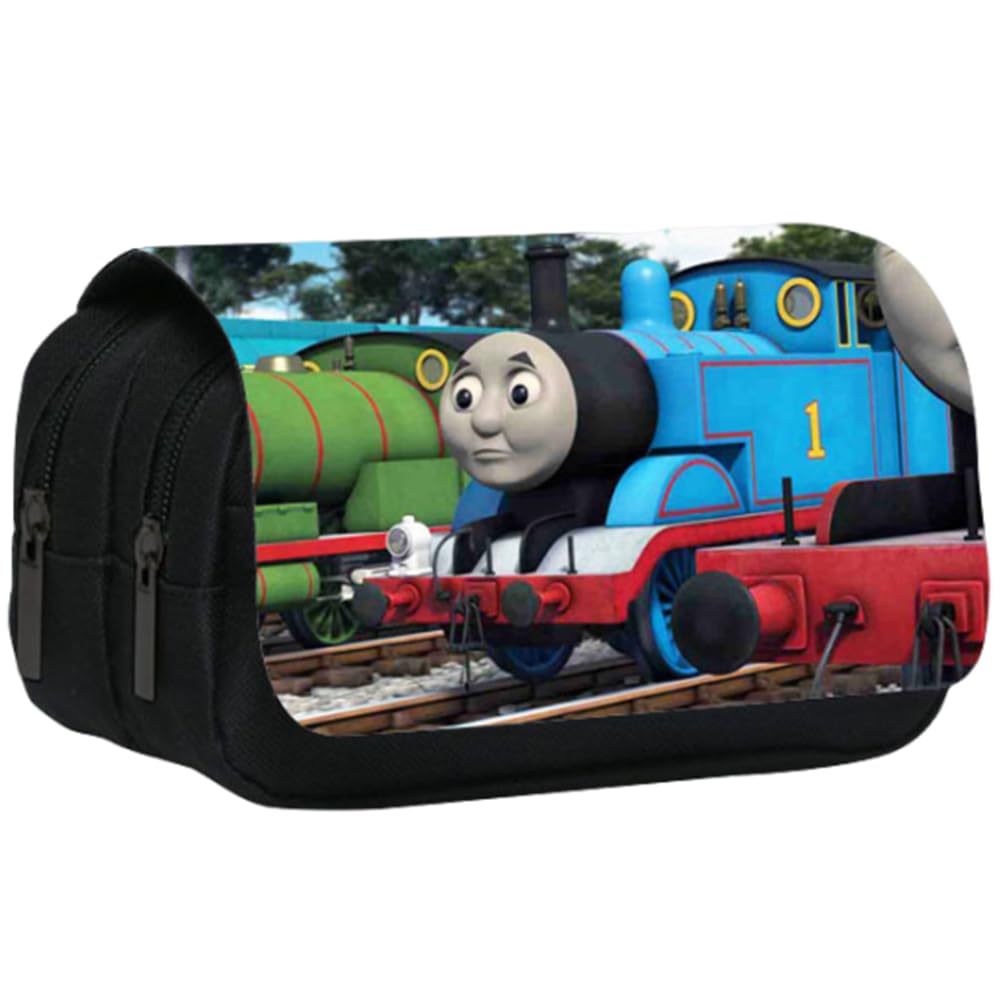 SBOACXC Double Layer Pen Bag, Student Stationery, Small Train Pen Bag, Large Pen Bag, Double Layer Zipper, Student Stationery Pen Bag, Black, cartoon