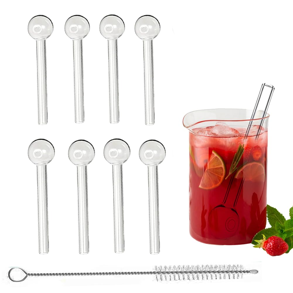 8pcs Clear Thick Glass Pipe, Mini Portable Hand Portable Heat Resistan Glass Oil Burner with Cleaning Brush