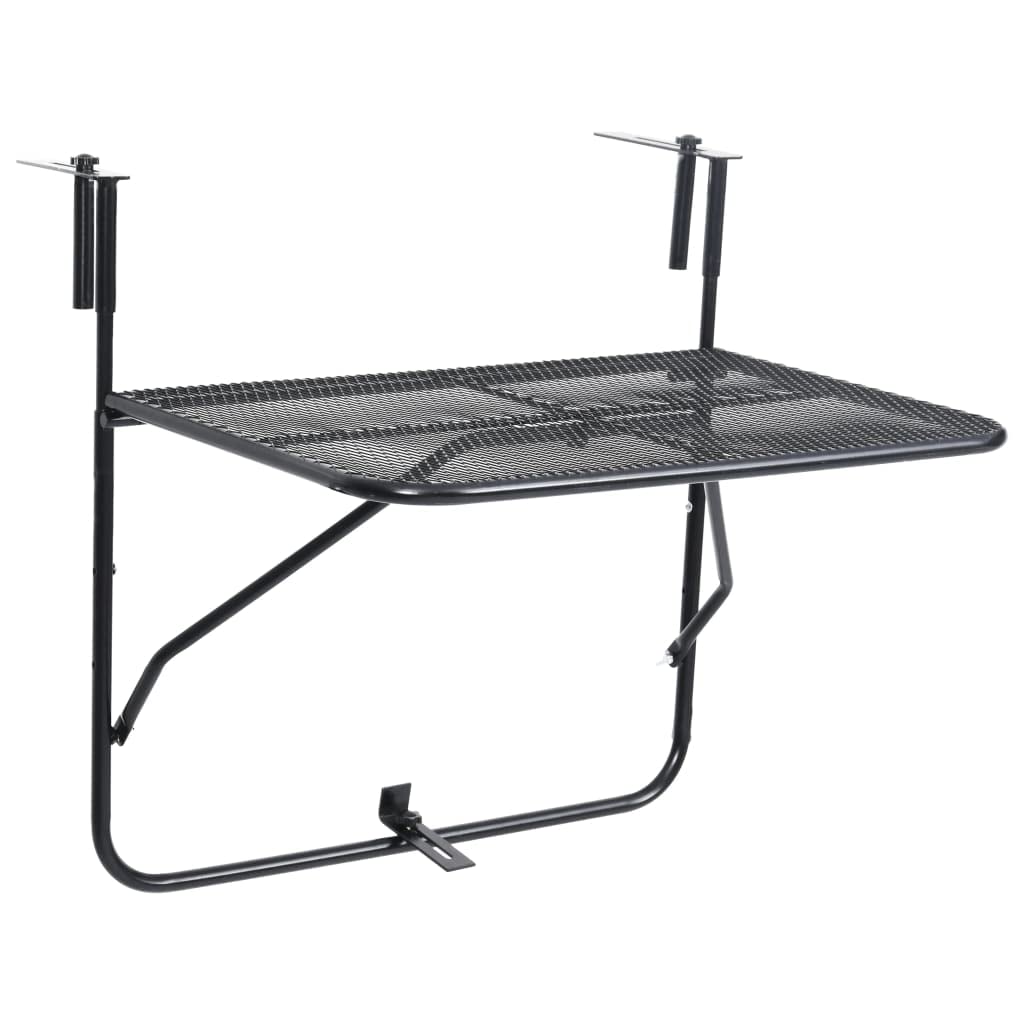 vidaXL Durable Steel Balcony Table - Weather Resistant 23.6"x15.7" Multipurpose Black Table with Mesh Design - Easily Foldable Industrial Style Table