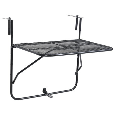 vidaXL Durable Steel Balcony Table - Weather Resistant 23.6"x15.7" Multipurpose Black Table with Mesh Design - Easily Foldable Industrial Style Table