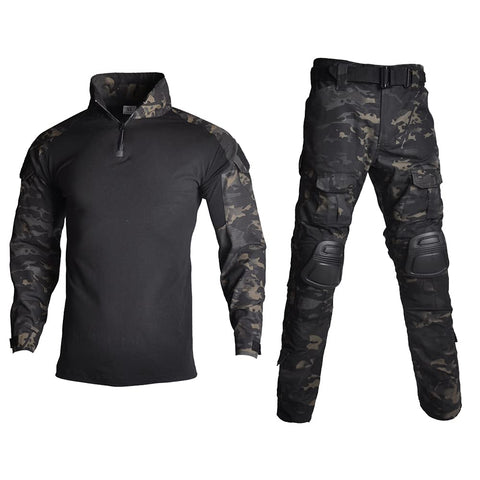 Lilychan Mens Tactical Military Suits Long Sleeve Rip-Stop Uniforms Combat Shirt and Pants Elbow Knee Pads (CP-Black, Medium)-1