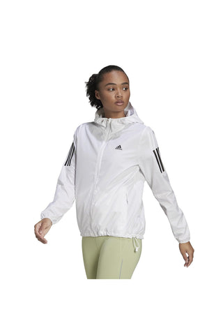 adidas Women's Own the Run Hooded Running Windbreaker, White, L
