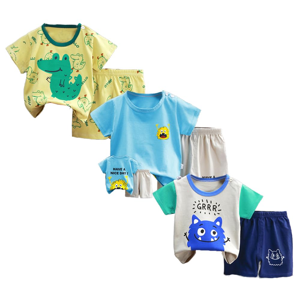 XM-Amigo Baby Boys 3-Set Short Sleeve Shorts T-Shirts Half Sleeve, Pack of 6 ?with Shoulder Buckle?