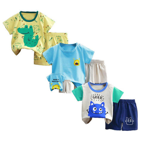 XM-Amigo Baby Boys 3-Set Short Sleeve Shorts T-Shirts Half Sleeve, Pack of 6 ?with Shoulder Buckle?