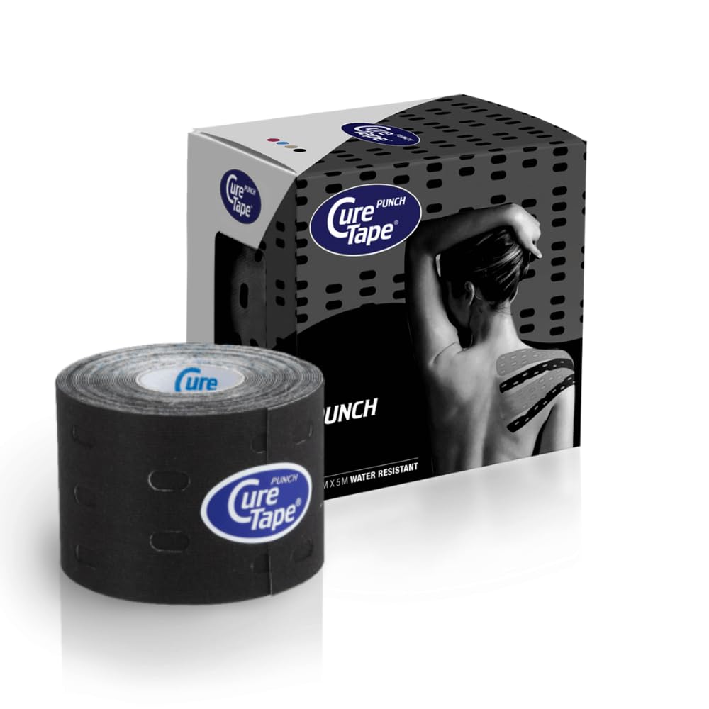 CURETAPE® Punch Black | Perforated Kinesiology Tape | More Stretch & Ventilation| k Tape for Joint, Knee, Ankle & Shoulder Pain | Kinesiology Tape for Physical Therapy | Waterproof Medical Tape
