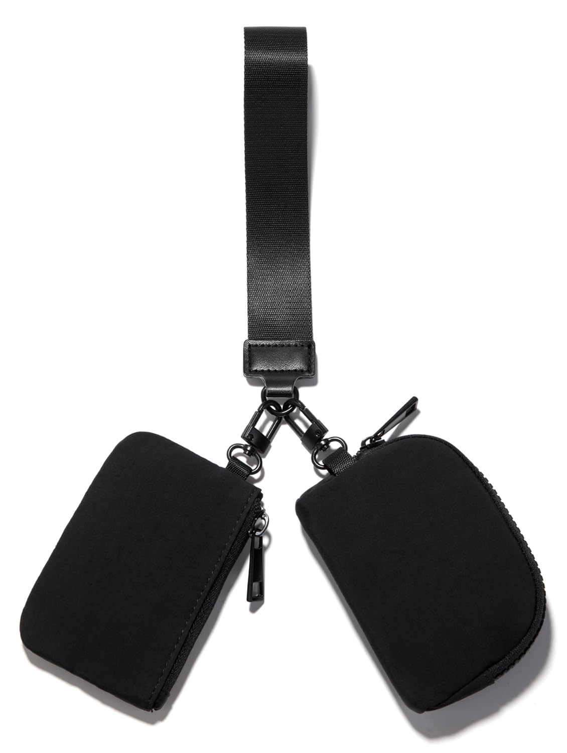 Viverte Mini Zip Around Keychain Wristlet Wallets Small Portable Dual Pounch Wristlet Detachable Coin Purse Pocket Gifts for Women Travel Sports Outdoors (Black+ Black)