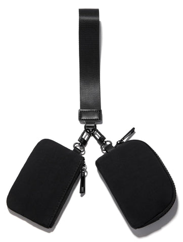 Viverte Mini Zip Around Keychain Wristlet Wallets Small Portable Dual Pounch Wristlet Detachable Coin Purse Pocket Gifts for Women Travel Sports Outdoors (Black+ Black)