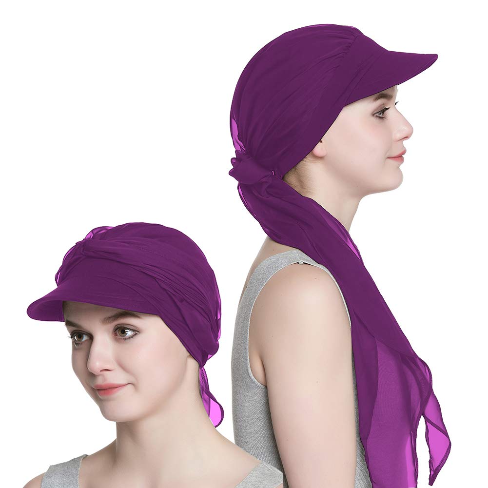 Chemo Caps for Women Purple Slouchy Beanie with Brim Newsboy Cap for Girls