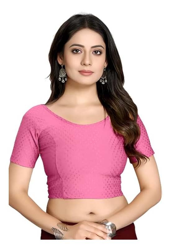 Stylesindia Cotton Lycra Stretchable Athletic Shirt Round Neck Half Sleeve Dry Fit Workout Crop Top Gym Sports Top Sari Blouse for Women (UK, Alpha, XL, Regular, Regular, Baby Pink)