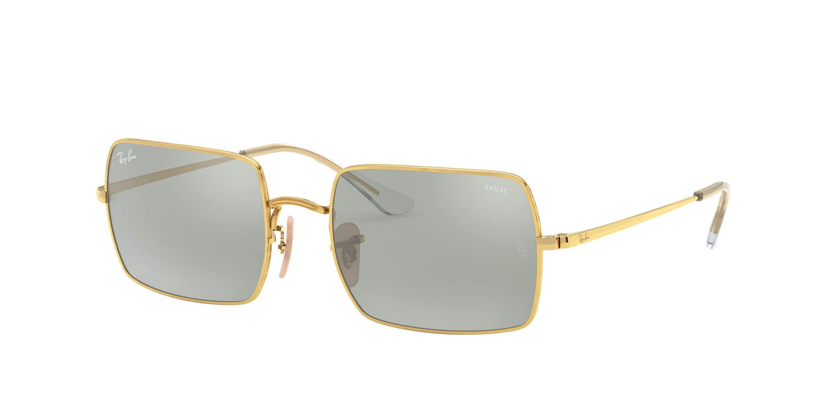 Ray-Ban Rb1969 Rectangle Evolve Polarized Rectangular Sunglasses, Gold/Photochromic Grey Mirrored Grey, 54 mm