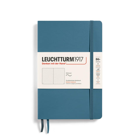 LEUCHTTURM1917 365643 Notebook Paperback (B6+), Softcover, 123 Numbered Pages, Stone Blue, Dotted
