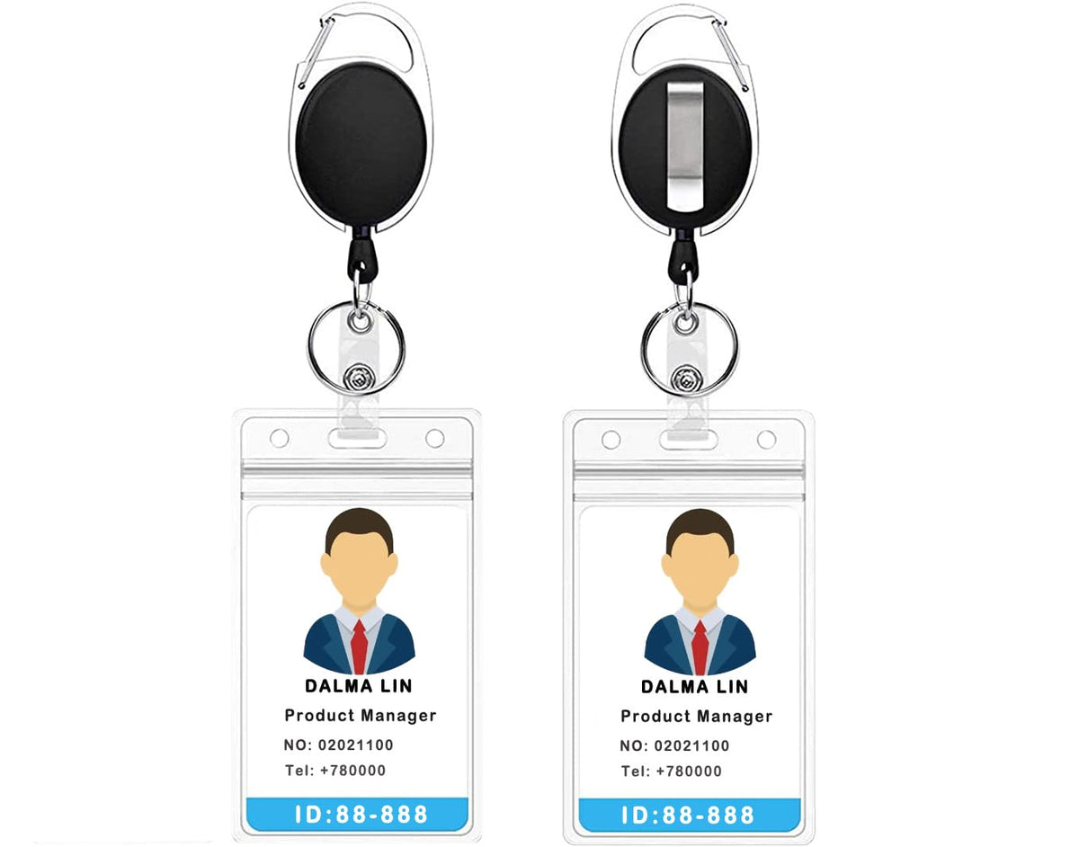 2 Pack ID Badge Holder with Clip - Badge Reels Retractable Heavy Duty - Clear Id Card Holder Retractable - Vertical Lanyard Id Holder with Carabiner Badge Reel - Retractable Keychain