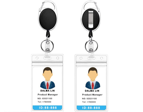 2 Pack ID Badge Holder with Clip - Badge Reels Retractable Heavy Duty - Clear Id Card Holder Retractable - Vertical Lanyard Id Holder with Carabiner Badge Reel - Retractable Keychain