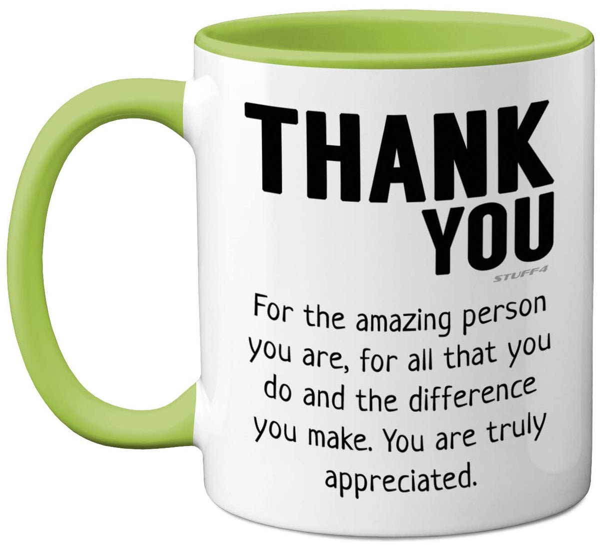 Stuff4 Thank You Mug - Gift for Best Friend, Leaving Gifts for Colleagues Boss Friends Men Women, Thank You Teacher Mug, 11oz Green Handle Ceramic Premium Mugs, Leaving Gifts for Men Women