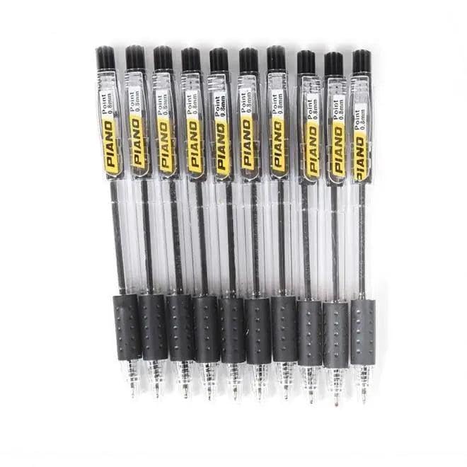 PIANO Comfort Grip Retractable - Needle Ballpoints Pens Black Pointer,0.8 mm - Pack of 10