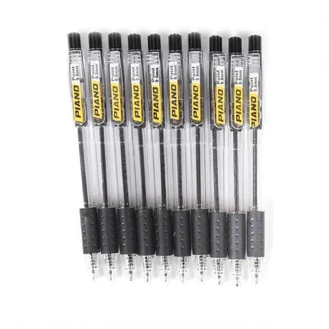PIANO Comfort Grip Retractable - Needle Ballpoints Pens Black Pointer,0.8 mm - Pack of 10