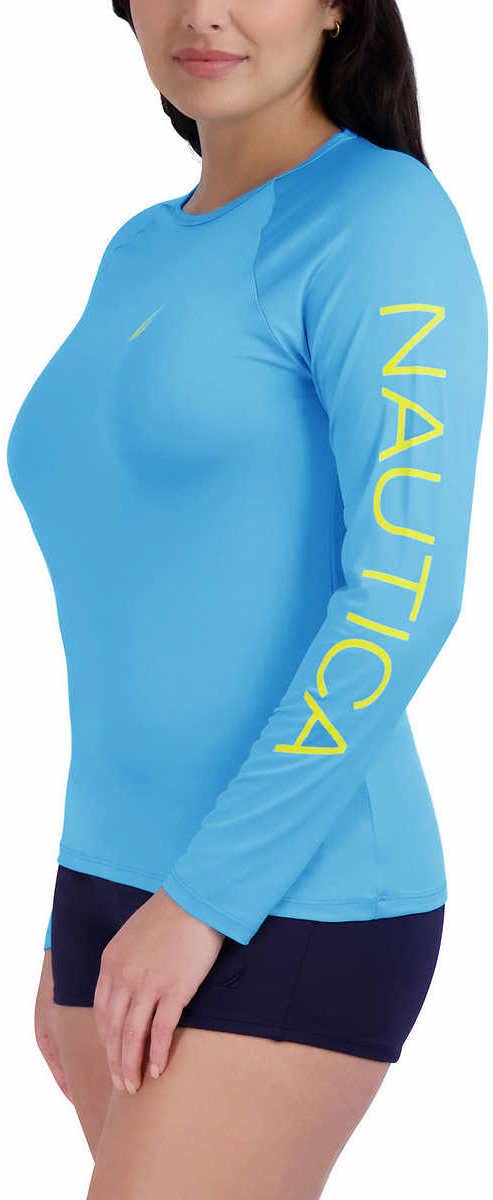 Nautica Womens Swimwear Lightweight Long Sleeve Rashguard Shirt (as1, Alpha, l, Regular, Regular, Light Blue)