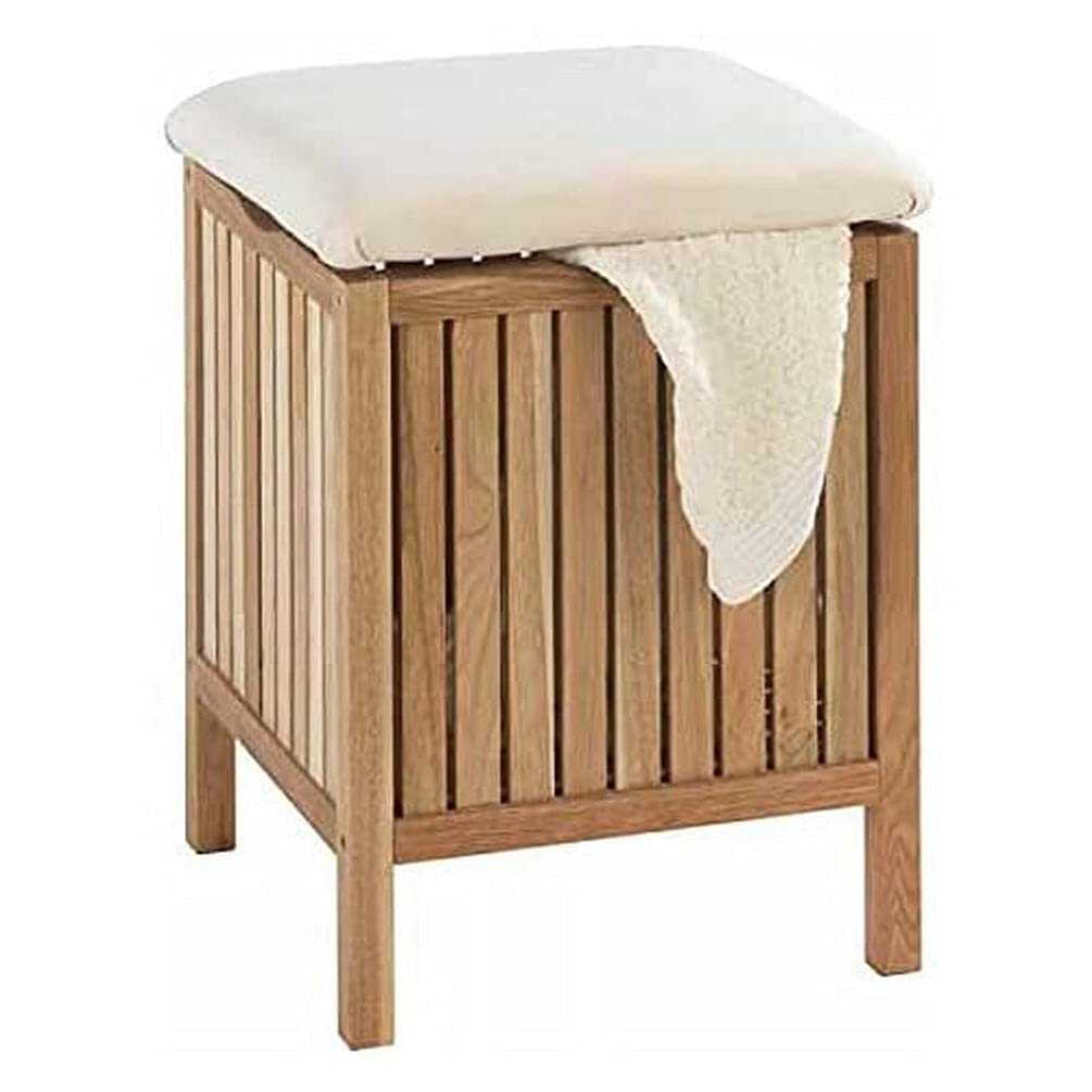 WENKO Bathroom and Household Stool Norway Solid Walnut - Stool, Walnut Wood, 39 x 52 x 39 cm, Walnut
