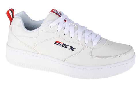 Skechers Men's Sneaker, White Leather Navy Red Trim, 7