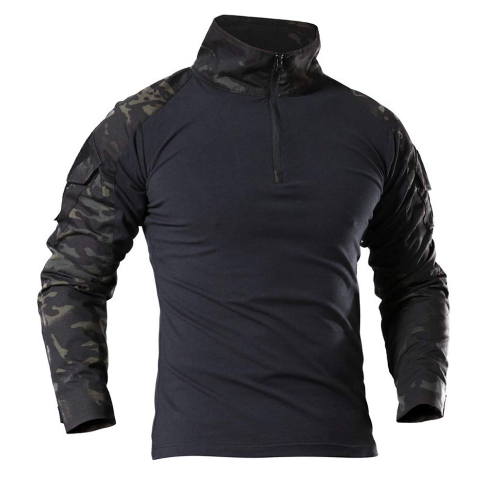 Mens Shirt Long Sleeve Tactical Military Shirt Outdoor Combat Shirt (Night Camouflage, UK L(fit Chest:38"-41"))