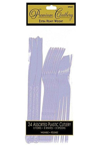 Amscan Heavy Duty Party Cutlery Set (24 Piece), Hydrangea, 10.5 x 5.3