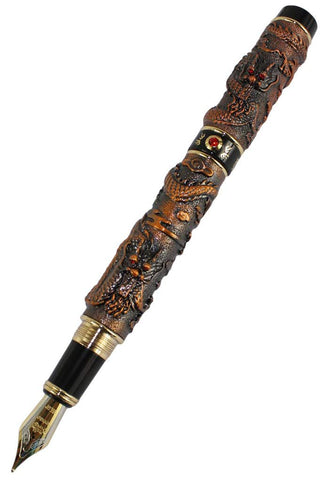 Gullor Noble Double Dragon Medium Nib 18kgp Heavy Fountain Pen - Copper