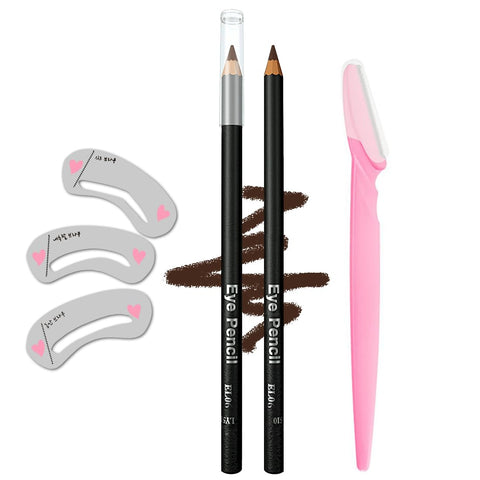 Eyebrow Pencil Kit - Easy Way To Get Natural Eyebrows In Minutes, Long Lasting, Waterproof, ?5-in-1?Eyebrow Pencil *1; Eyebrow Stencil *3; Eyebrow Razor *1, Brown #-0227004
