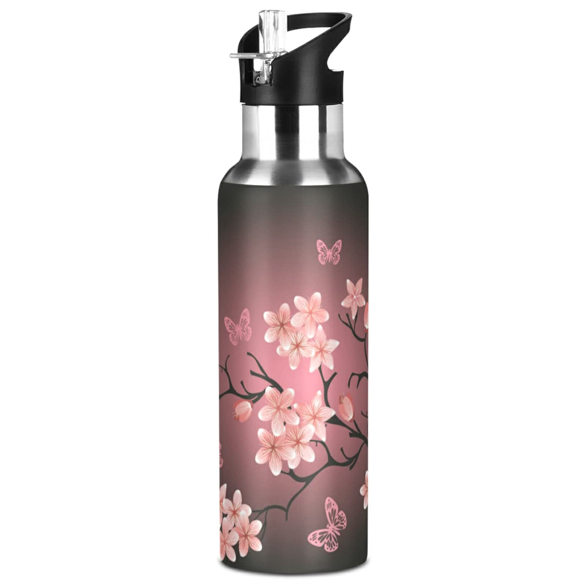 ALAZA Cherry Blossom Pattern Water Bottle with Straw Lid Vacuum Insulated Stainless Steel Thermo Flask Water Bottle 32oz 130