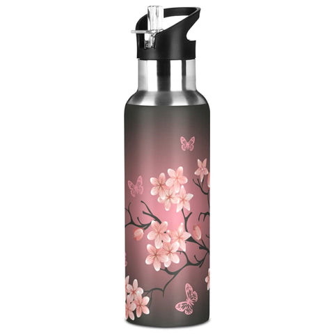 ALAZA Cherry Blossom Pattern Water Bottle with Straw Lid Vacuum Insulated Stainless Steel Thermo Flask Water Bottle 32oz 130