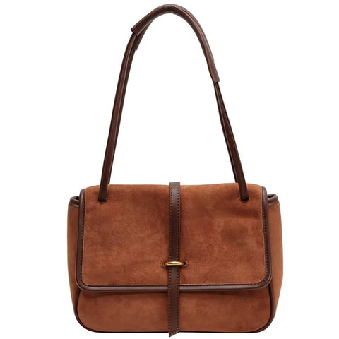 Mudono Handbags for Women Soft Suede Tote Bag Spacious Square Shoulder Purse Vintage Crossbody Messenger Satchel, Brown, M