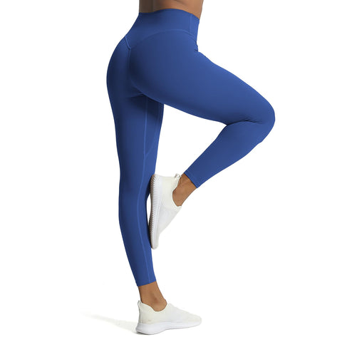 Aoxjox High Waisted Workout Leggings for Women Tummy Control Buttery Soft Yoga Metamorph Deep V Pants 27" (Bellwether Blue, Small)