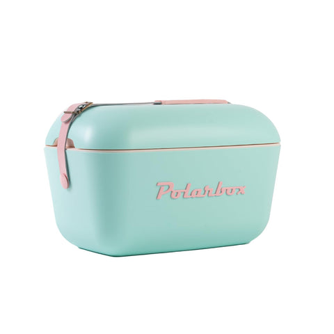 Polarbox Cooler Retro Beach Cooler Vintage Picnic Lunch Box Bag Portable Cooler Travel Camping Hiking 90s Style Ice Chest Medium Lightweight for Cans Beers & Seltzer Drinks 12L (Cyan Baby Rose)