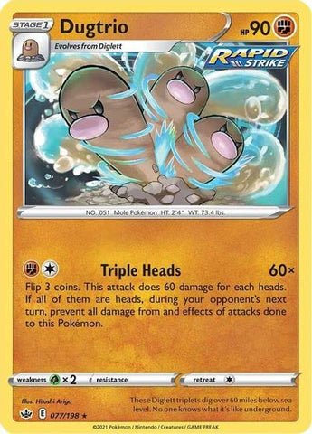 Dugtrio - 077/198 - Rare - Sword & Shield - Chilling Reign
