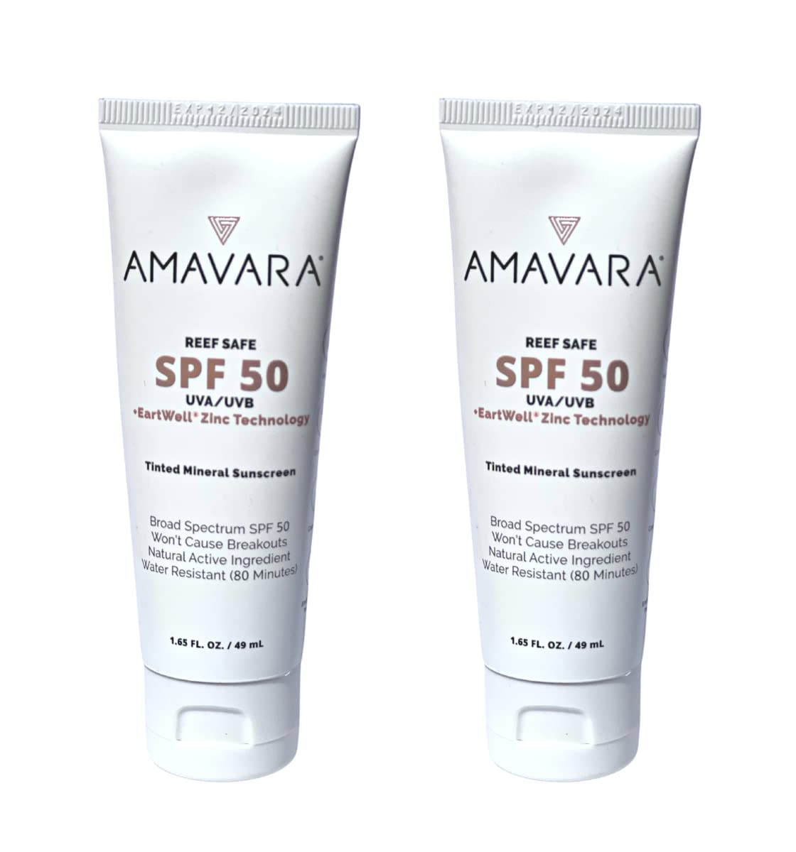 Amavara Tinted Mineral Sunscreen SPF 50, Physical Zinc Based Sunblock, Vegan Waterproof Sun-Shield, Broad Spectrum Reef Safe Suntan Lotion for Sensitive Skin Face & Body, 1.65 Ounces (2-Pack)