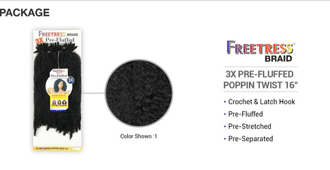 Shake N GO FreeTress Crochet Braids 3X Pre-Fluffed Poppin Twist 16 inches (3-pack, 2)