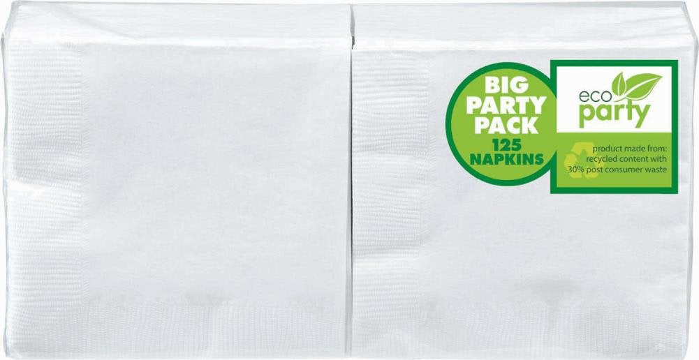 Amscan Big Party Pack 125 Count Beverage Napkins, White (ECO)