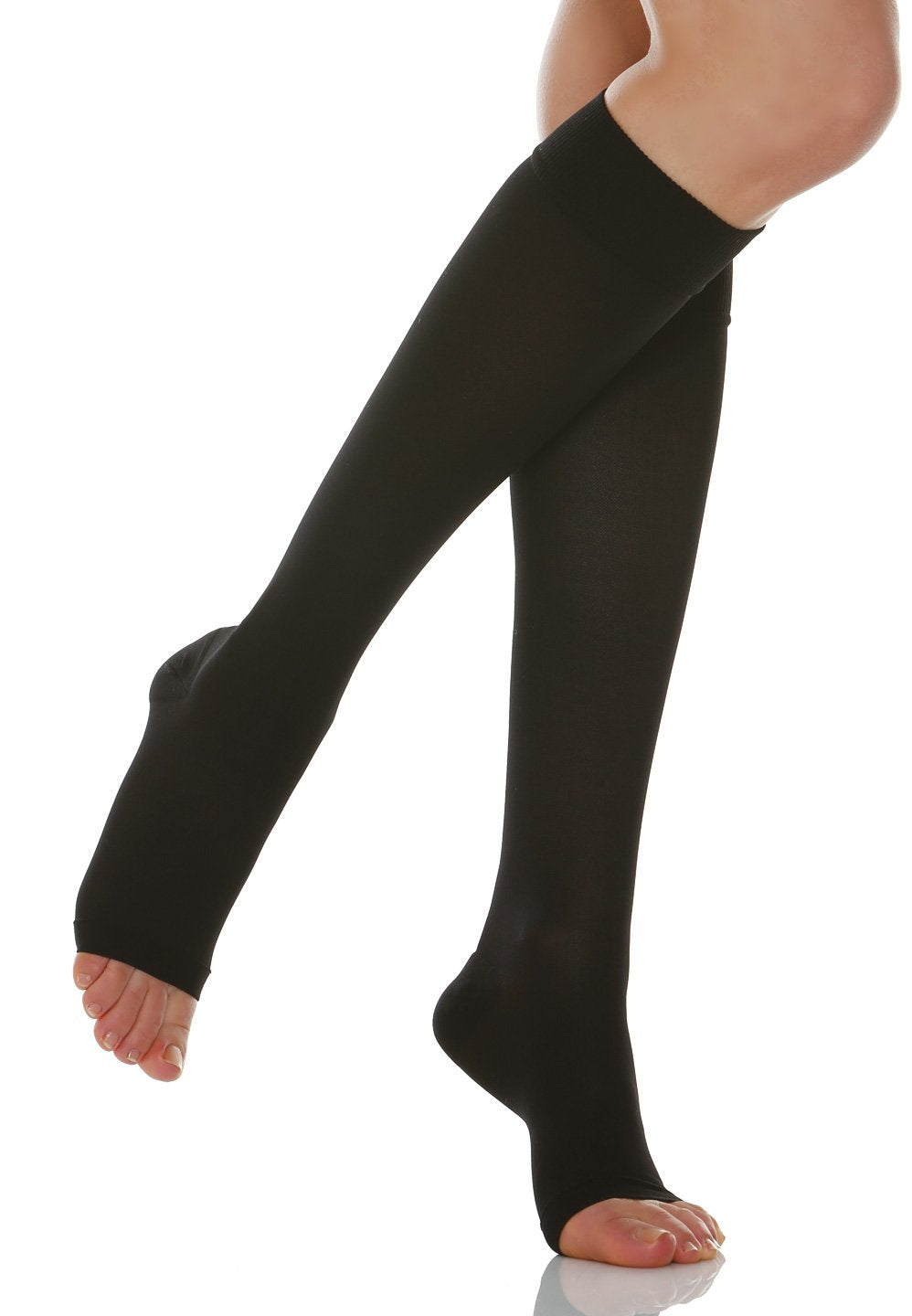 Relaxsan Basic 950A (1 Pair - Black, Sz.1) - 280 denier open-toe firm support knee high socks 22-27 mmHg