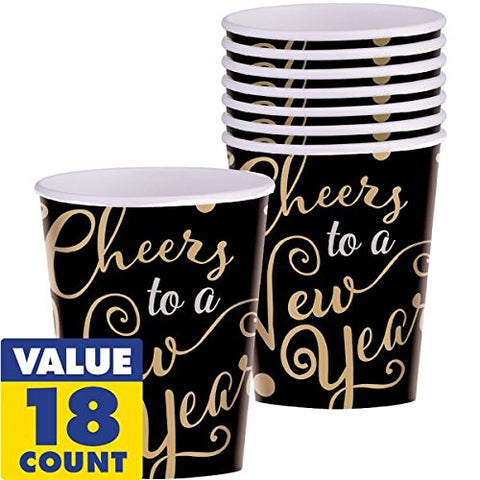 Amscan Elegant New Year Party Cheers to a New Year Paper Cups, Black, 9 oz