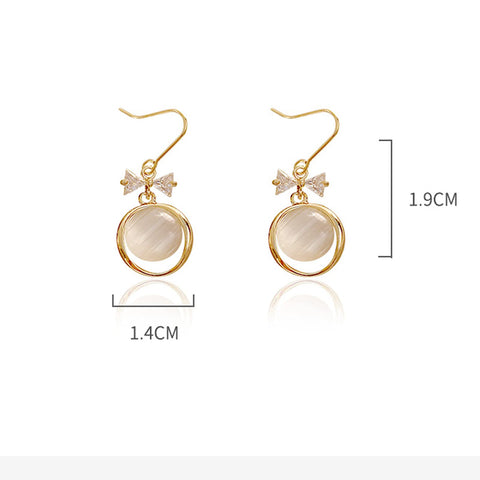 Yheakne Vintage Circle Drop Earring Gold Cat Eye Stone Earrings Dangle Chalcedony Earrings with Bowknot Earrings Jewelry for Women and Teen Girls