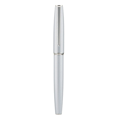 Hongdian A3 Silver Aluminum Fountain Pen, Extra Fine Nib Luxury Design Smooth Writing Pen with Converter and Metal Pen Case Set (Silver Trim)