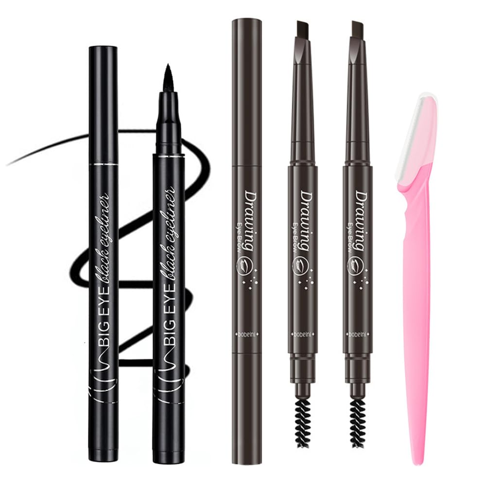 4 PCS Customized Eyebrow Enhancer Kit,Including 1 Black Eyeliner, 1 Black Eyebrow Pencil, 1 Dark Brown Eyebrow Pencil and 1 Eyebrow Razor #20230901