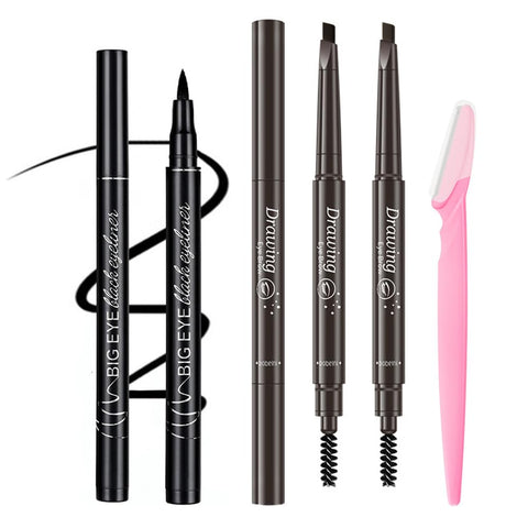 4 PCS Customized Eyebrow Enhancer Kit,Including 1 Black Eyeliner, 1 Black Eyebrow Pencil, 1 Dark Brown Eyebrow Pencil and 1 Eyebrow Razor #20230901