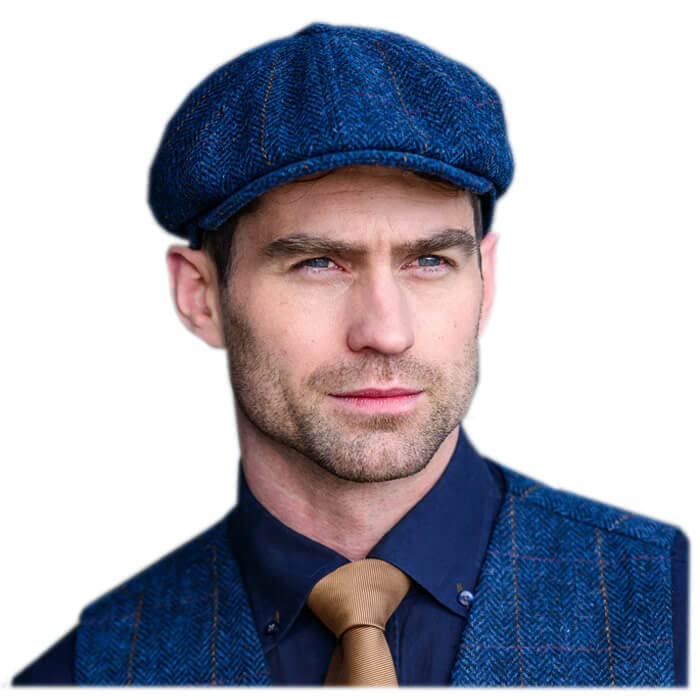 Mucros Weavers Newsboy Tweed Cap Irish Hat for Men's 8 Piece Flat Driving Cap Made in Ireland (Large,Blue)