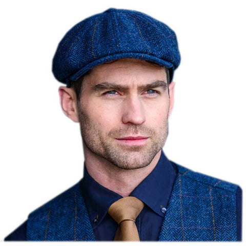 Mucros Weavers Newsboy Tweed Cap Irish Hat for Men's 8 Piece Flat Driving Cap Made in Ireland (Large,Blue)