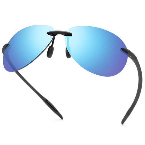 Rimless Polarized Sports Sunglasses for Men Women Driving Cycling Running Fishing Golf UV Protection Sun Glasses Fashion Unisex Shades Retro Eyeglasses Anti Glare Classic Mirror Lens Eyewear - Blue