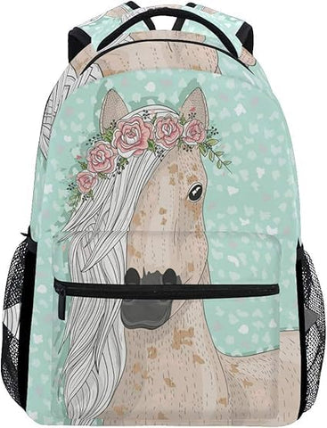 Bolaz Flower Horse School Backpacks Blue Pony Student Backpack Big For Girls Boys Elementary School Shoulder Bag Bookbag Fairy Tale